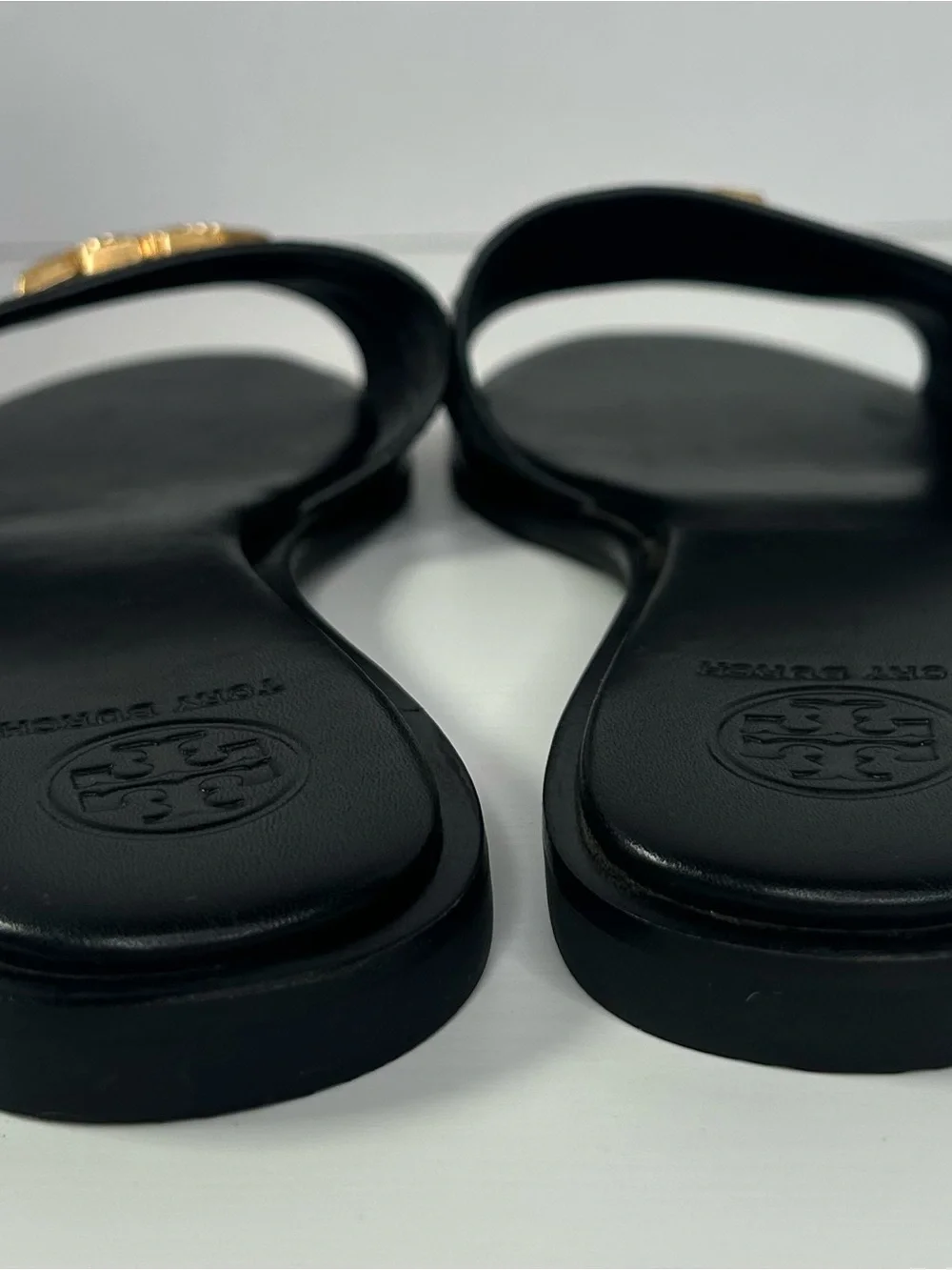 Tory Burch Everly Black Leather Slide Sandals Size 7